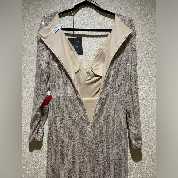 NWT Mac Duggal Sequin Wrap Evening Gown Silver Gold Toned Size 6 - Picture 11 of 12